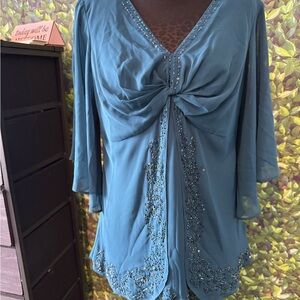 Elegant Teal Embellished Blouse m23